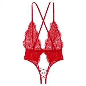 NWT VS Lacy Lace-Up Crotchless Teddy
